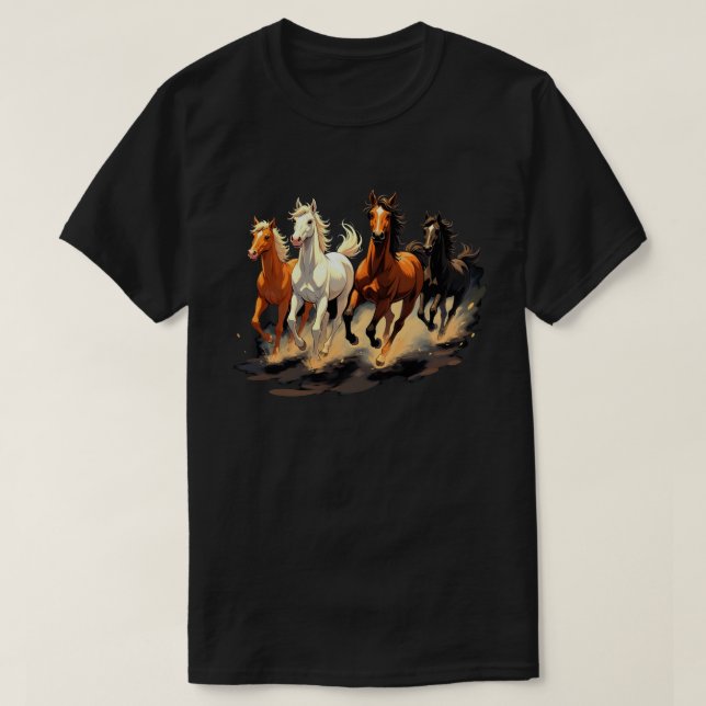 Camiseta Cavalos Colidem Cavalos com Eixo Secundário (Frente do Design)