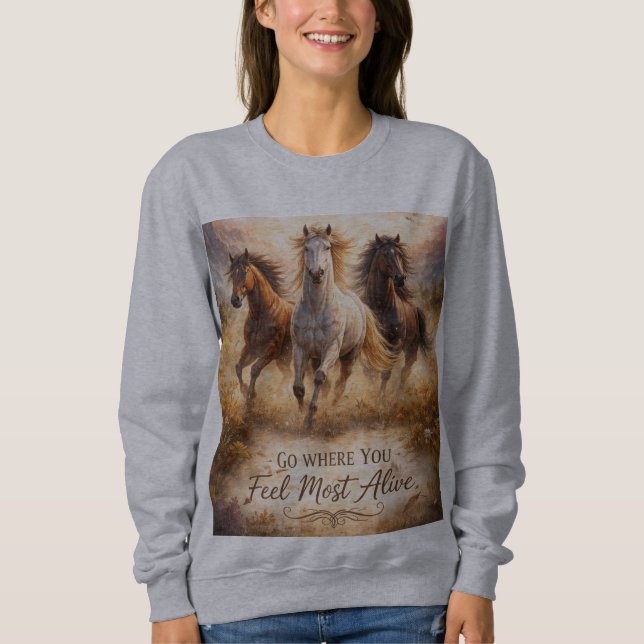 Camiseta Cavalos correndo com espírito selvagem Gráfico Fem (Frente)