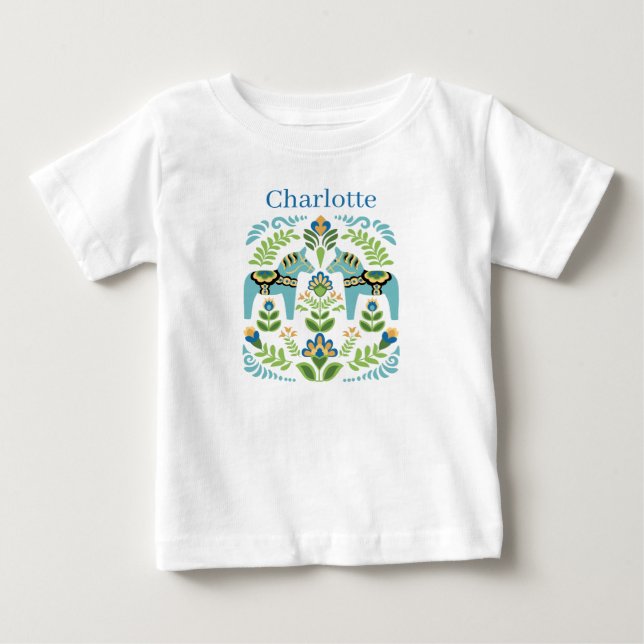 Camiseta Cavalos Dala Suecos Personalizados Azul Turquesa (Frente)