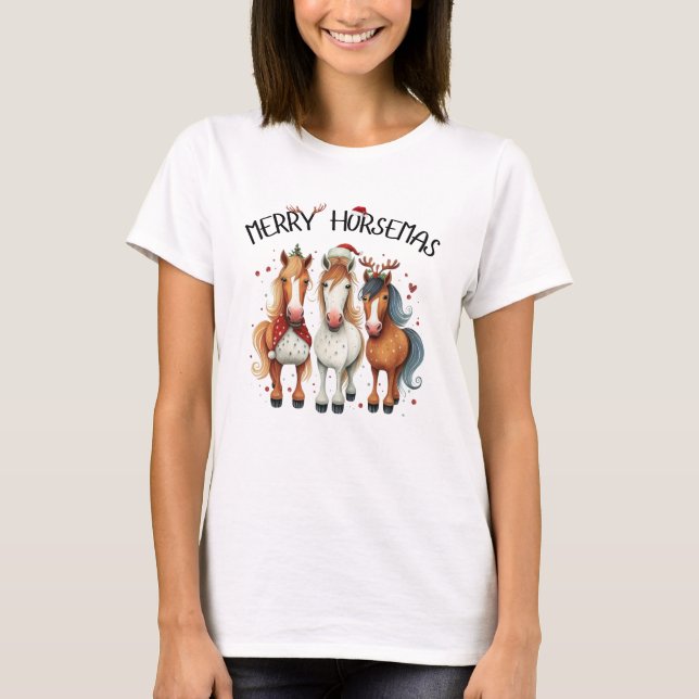 Camiseta Cavalos de Natal da Feliz de Natal (Frente)