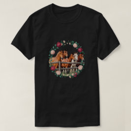 Camiseta Cavalos Elegantes na Arte da Coroa Floral