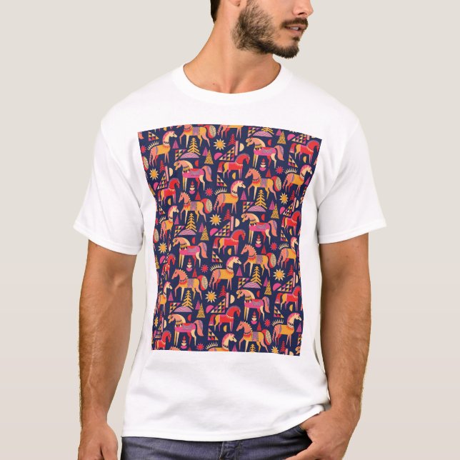 Camiseta Cavalos escandinavos: Design decorativa sem costur (Frente)