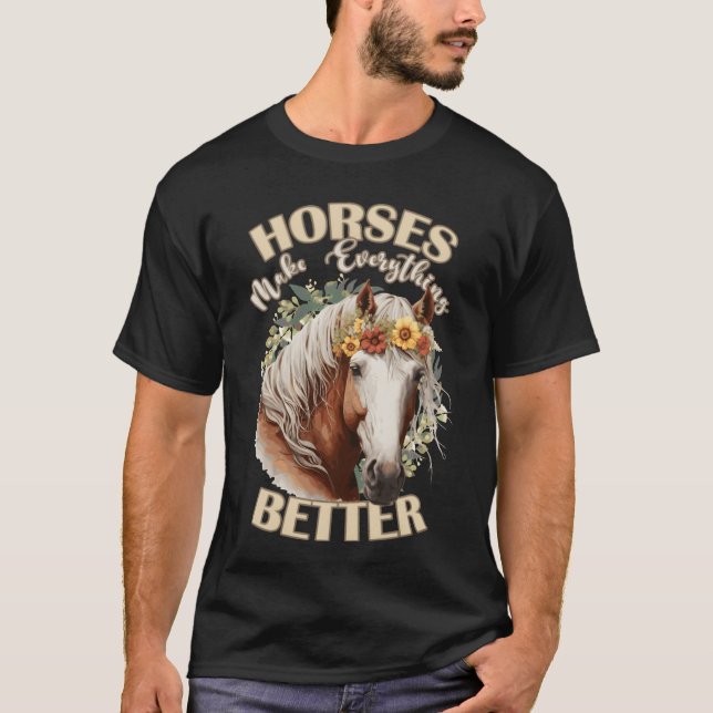 Camiseta Cavalos Fazem Tudo Melhor Com Fazenda Flo De Anima (Frente)