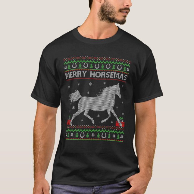 Camiseta Cavalos Felizes de Xmas de Amante de os animais Ca (Frente)