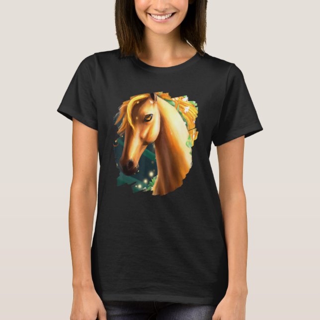 Camiseta Cavalos Flores Pintura Fofa Cavalgar Flores (Frente)