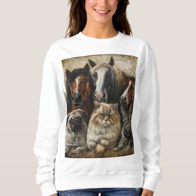 Camiseta  Cavalos, Gatos e Cães (Frente)
