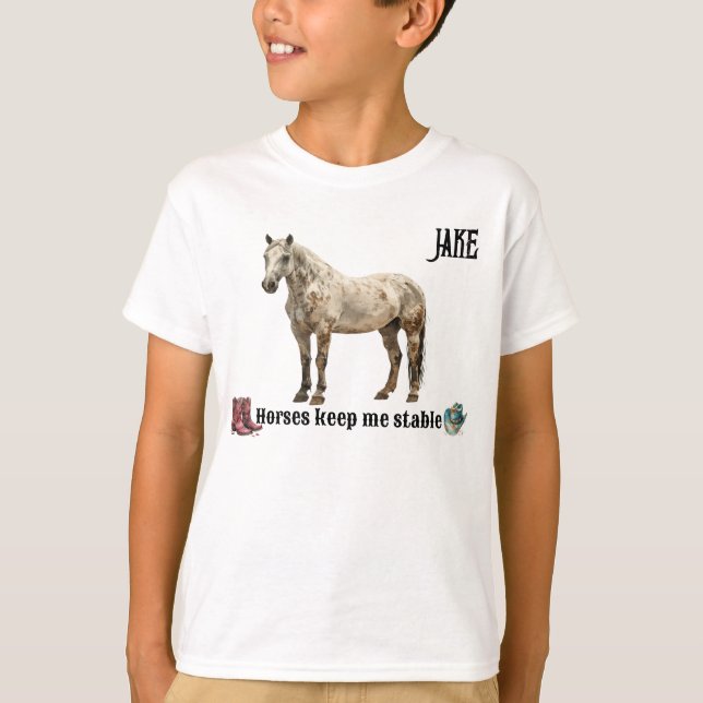 Camiseta "Cavalos me mantêm estável", personalizável (Frente)