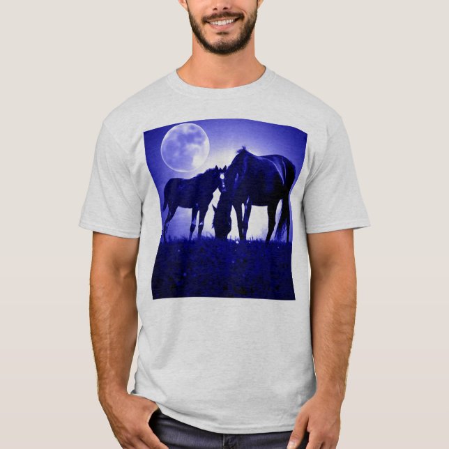 Camiseta Cavalos na noite azul (Frente)