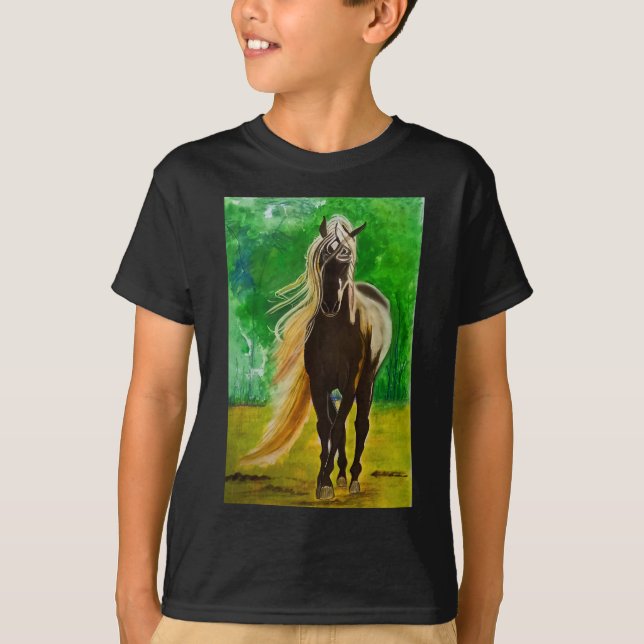 Camiseta Cavalos Negros Vermelhos Cavalos Cavalos Andando C (Frente)