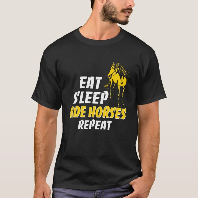 Camiseta Cavalos Para Meninas Mulheres Comem Dormem Cavalga (Frente)