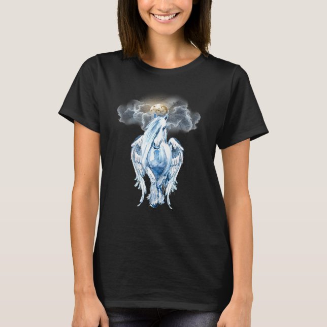 Camiseta Cavalos Pegasus Asas Cavalos Voadores Anjos Escuro (Frente)