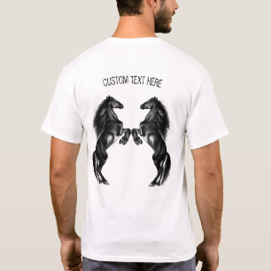 Camiseta Cavalos Pretos E Pretos - Adicione Seu Texto / Cor