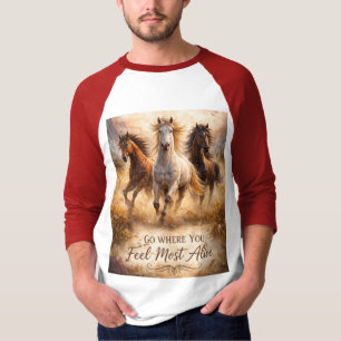 Camiseta Cavalos Selvagens Correm com Espírito Motivacional
