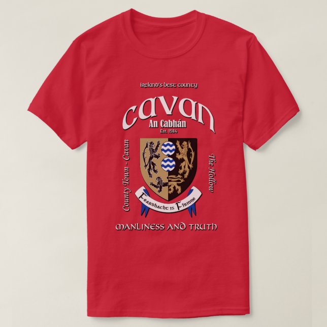 Camiseta Cavan Ireland Crest Casaco de Arms (Frente do Design)