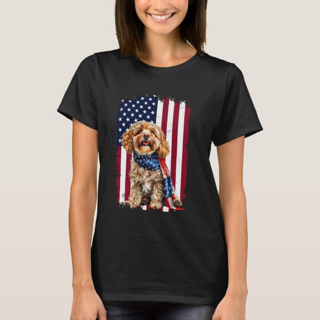 Camiseta Cavapoo American Flag 4 De Julho Cão Amor (Frente)