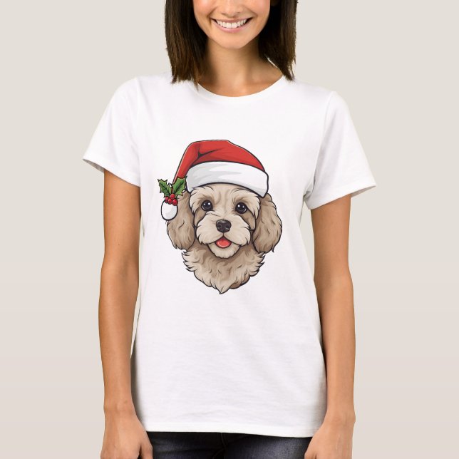 Camiseta Cavapoo Cavoodle de Natal - creme (Frente)