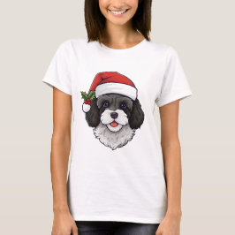 Camiseta Cavapoo Cavoodle de Natal - Preto e Branc