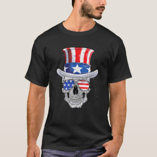 Camiseta Caveira 4 De Julho Tio Sam Men USA Flag Americano