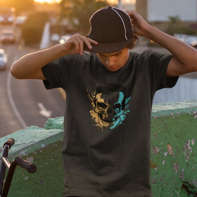 Camiseta Caveira abstrato, Lixeira De Tinta, Canetas Cyberp (Criador carregado)