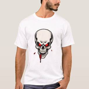 Camiseta Caveira assustadora com olhos vermelhos brilhantes