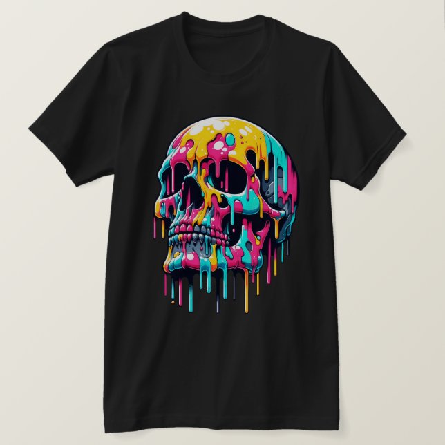 Camiseta Caveira Colorida - Arte Crônica Psicodélica (Frente do Design)