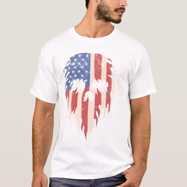 Camiseta Caveira com Barba da Bandeira dos EUA | Design Pat (Frente)