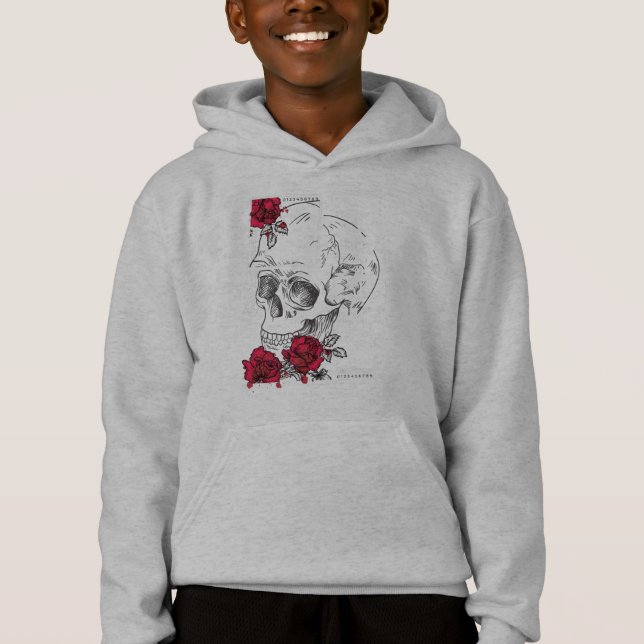 Camiseta Caveira Com Flores - Design de Estilo Japonês Urba (Frente)