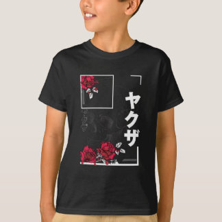 Camiseta Caveira Com Flores - Design de Estilo Japonês Urba