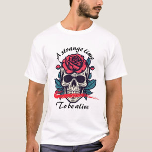 Camiseta Caveira com Rosa – Desenho Floral Gótico Escuro
