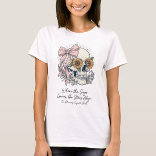 Camiseta Caveira Coquette com Estética Vintage e Laço Rosa