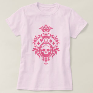Camiseta Caveira Cor-De-Rosa E Cabos De Cartão Crest T-Shir