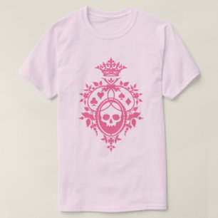 Camiseta Caveira Cor-De-Rosa E Cabos De Cartão Crest T-Shir