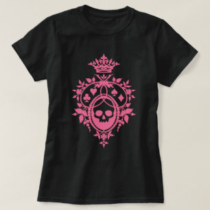 Camiseta Caveira Cor-De-Rosa E Cabos De Cartão Crest T-Shir