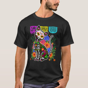 Camiseta Caveira de Açúcar Calavera Gato Dia de Muertos Hal