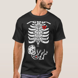 Camiseta Caveira de Açúcar Esqueleto Anúncio de Gravidez de
