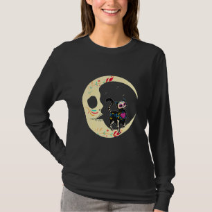Camiseta Caveira de Açúcar Gato Lua Dia De Los Muertos Mexi