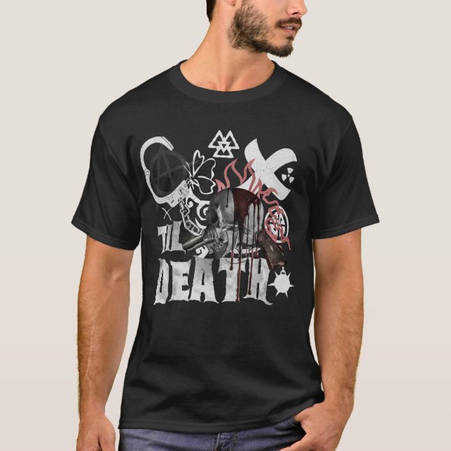Camiseta Caveira de Até a Morte Festa de Solteiro Rock Góti (Frente)