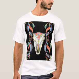 Camiseta Caveira de Buffalo: Fundo Preto de Aquarela.