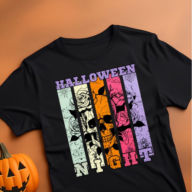 Camiseta Caveira de Cor do Pastel Noturno do Halloween (Criador carregado)