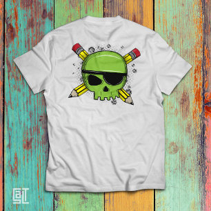 Camiseta Caveira de Cruz Escolar Lápis Essencial para a Esc