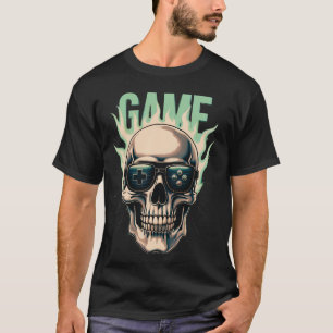 Camiseta Caveira de Gamer em Chamas – Design de Poder de Jo