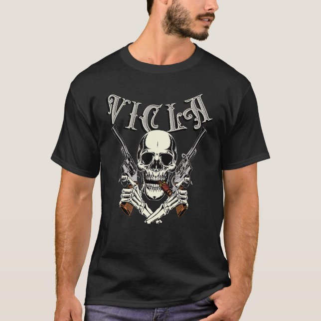Camiseta Caveira De Gangster Vicla Com Pistolas Cruzadas De (Frente)