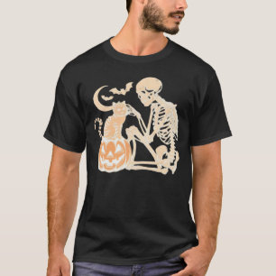 Camiseta Caveira de Gato Esqueleto gatinho Desenho Fofo de 