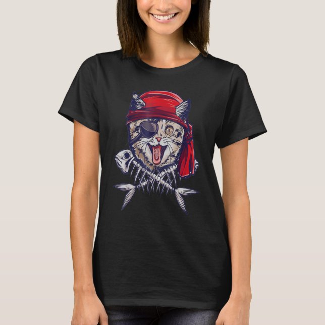 Camiseta Caveira de Gato Pirata Fofo (Frente)