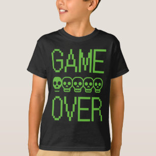 Camiseta Caveira de Jogo de Pixel Game Over Jogo de Vídeo R