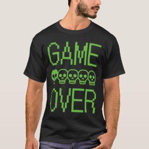 Camiseta Caveira de Jogo de Pixel Game Over Jogo de Vídeo R