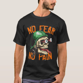 Camiseta Caveira de Motociclista Sem Medo Sem Dor Engraçado