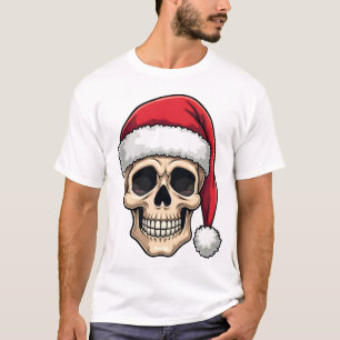 Camiseta Caveira De Natal Funny Santa XMES Homens Mulheres 