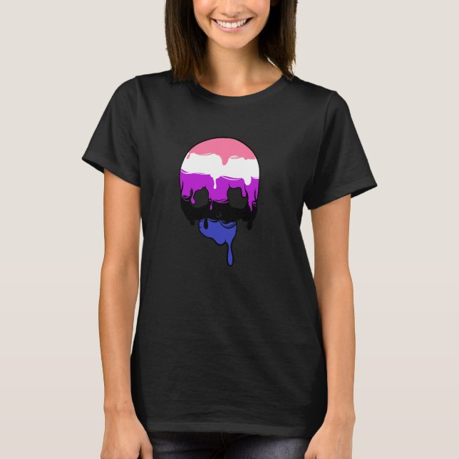 Camiseta Caveira de Orgulho de Genderfluido (Frente)