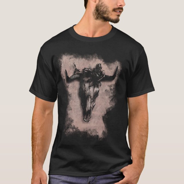 Camiseta Caveira de Touro e Rosa (Frente)